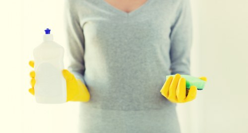Stain removal cleaning supplies on a table